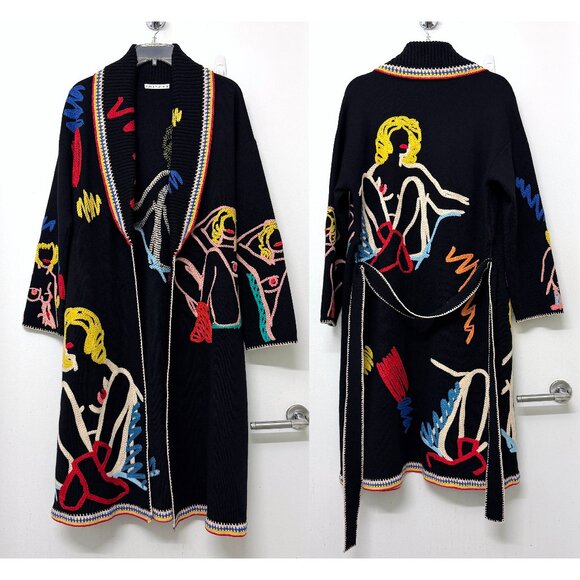 Alice + Olivia Tom Wesselmann Astrid Cardigan Sweater Black Natural Beauty L - Picture 3 of 16